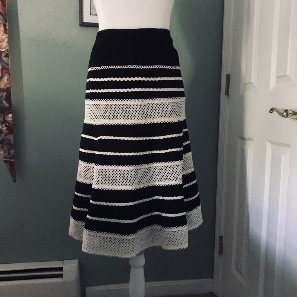 Nanette Lepore Black And White Striped A-Line Skirt